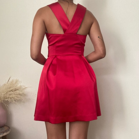 Zara Red Satin Mini A Line Dress - Picture 3 of 4